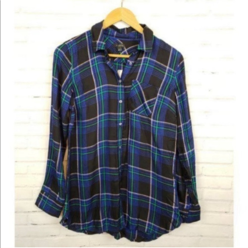 Talbots Blue Green Plaid Button Up Front NWT